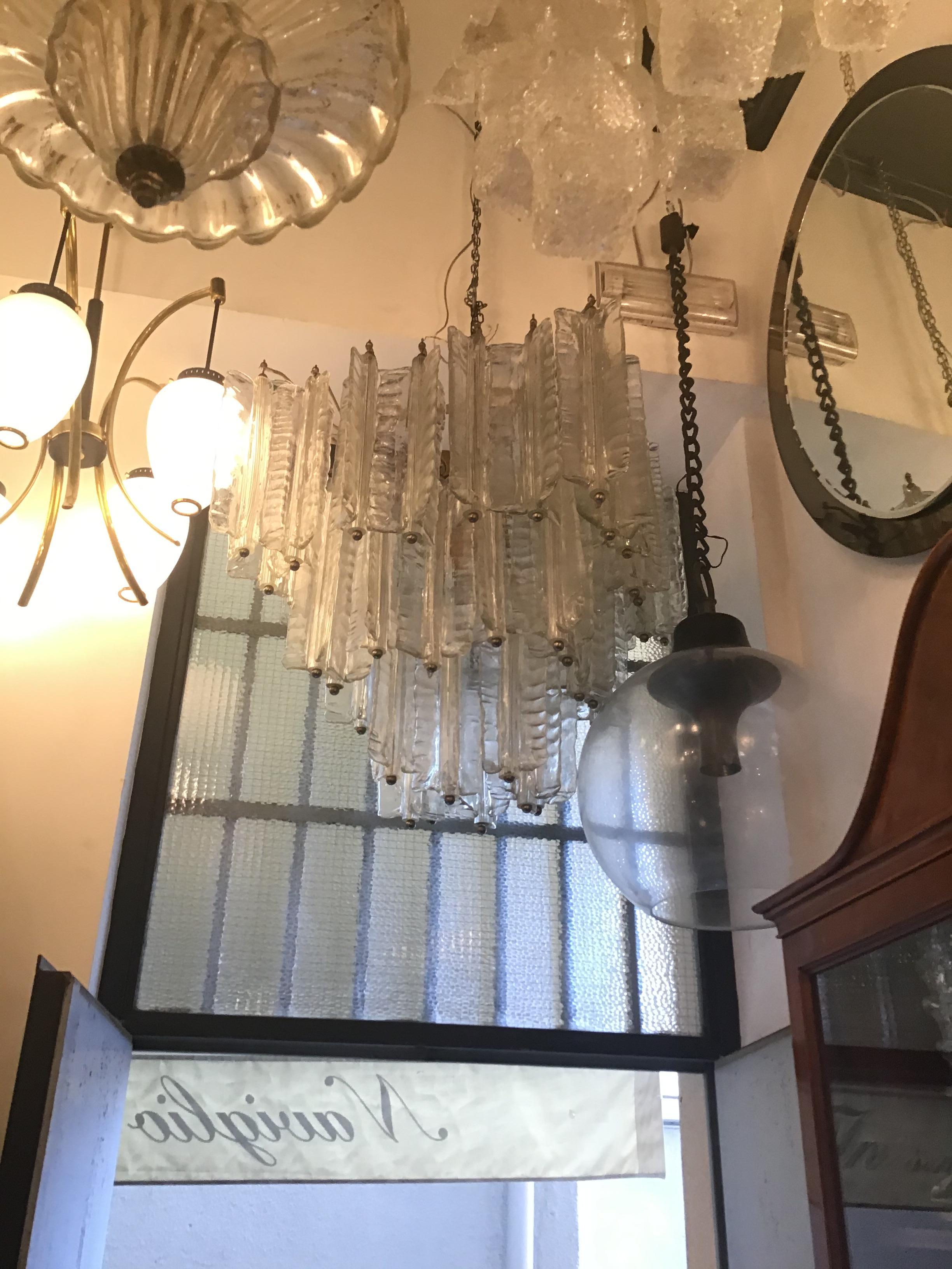 Venini Mazzega. Lampadario Murano in vetro metallo cromato 1955 Italia in vendita 5