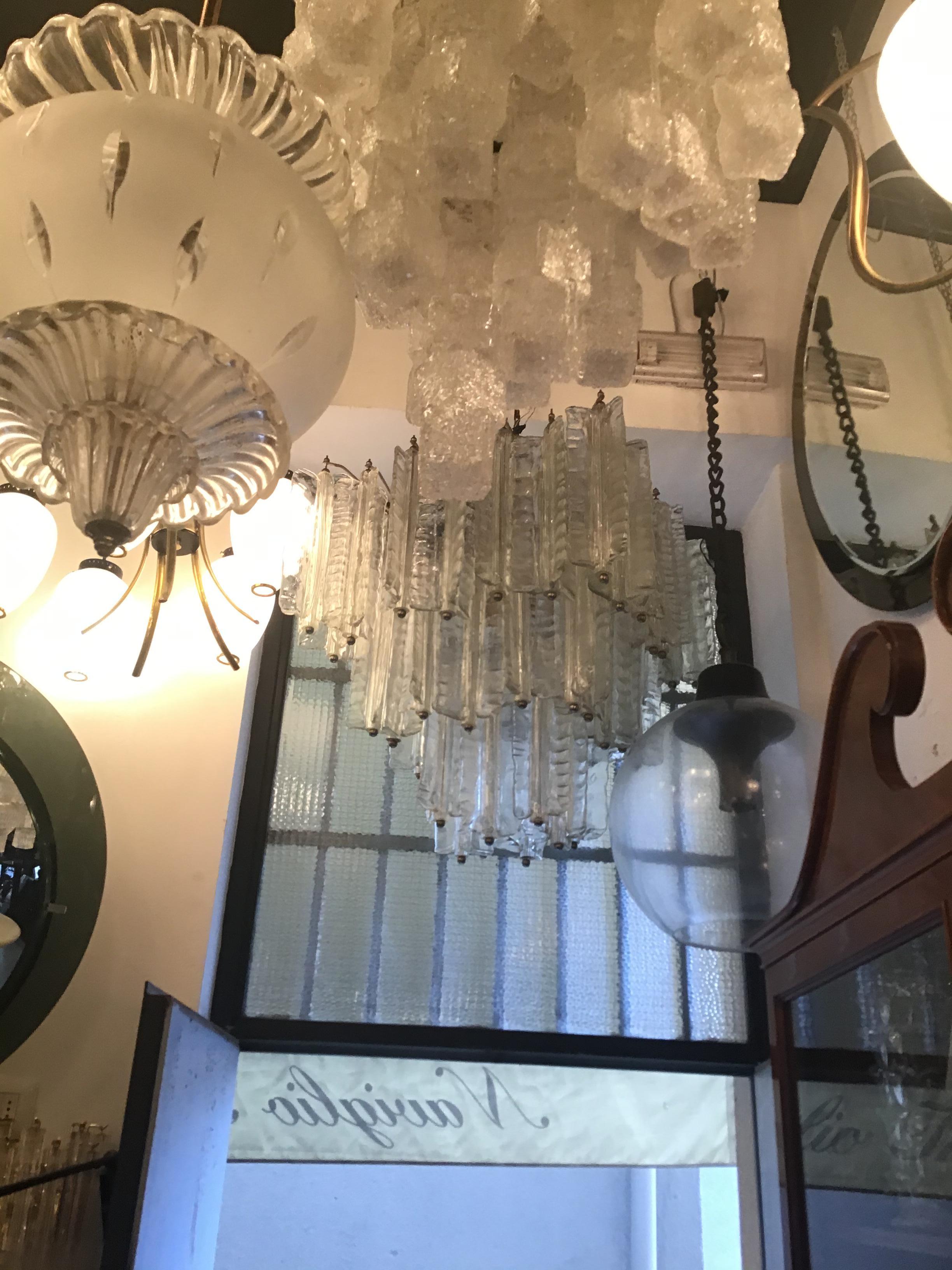 Venini Mazzega. Lampadario Murano in vetro metallo cromato 1955 Italia in vendita 6