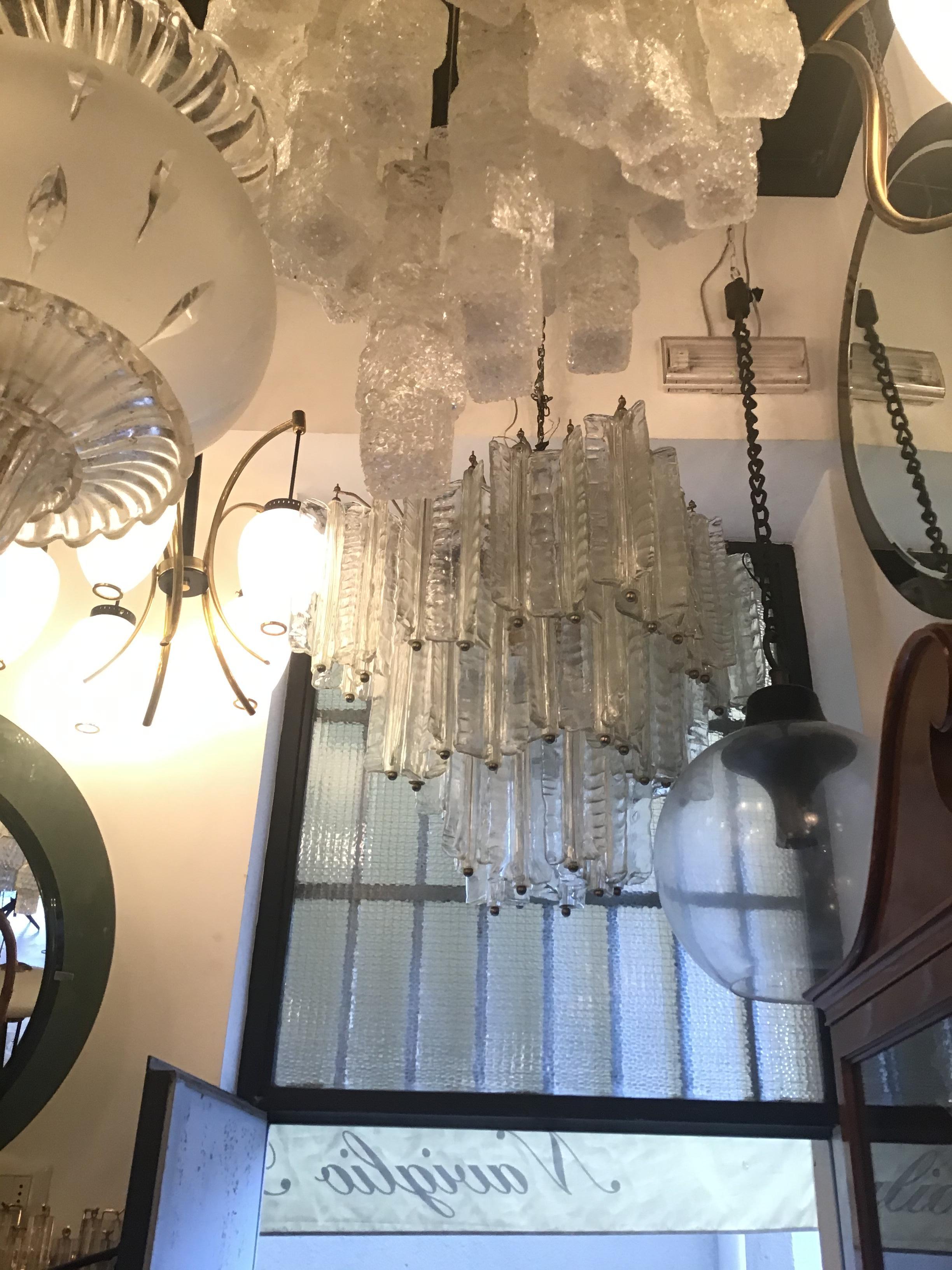 Venini Mazzega. Lampadario Murano in vetro metallo cromato 1955 Italia in vendita 7