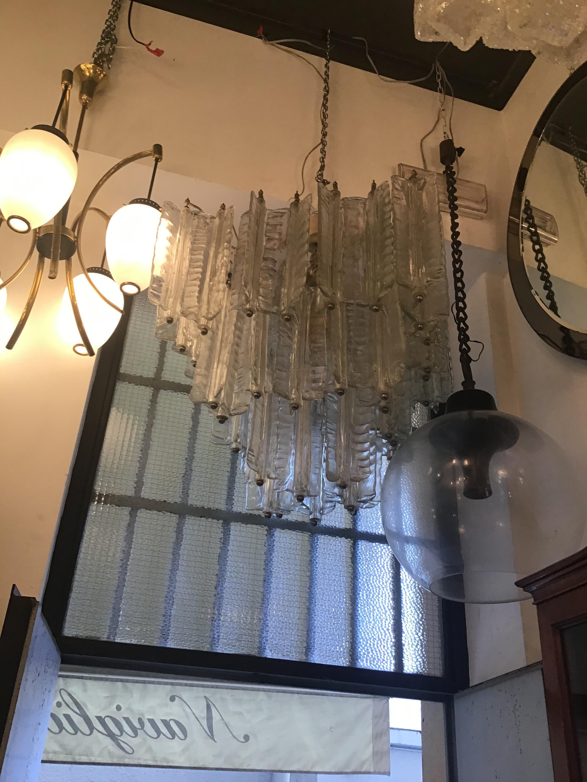 Venini Mazzega. Lampadario Murano in vetro metallo cromato 1955 Italia in vendita 8