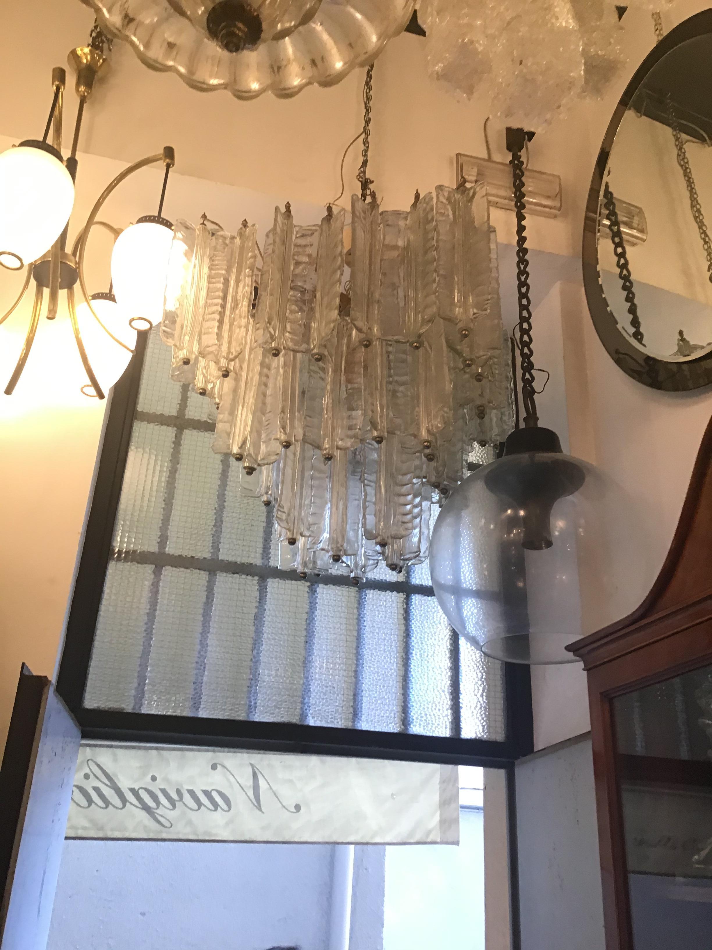 Venini Mazzega. Lampadario Murano in vetro metallo cromato 1955 Italia in vendita 9