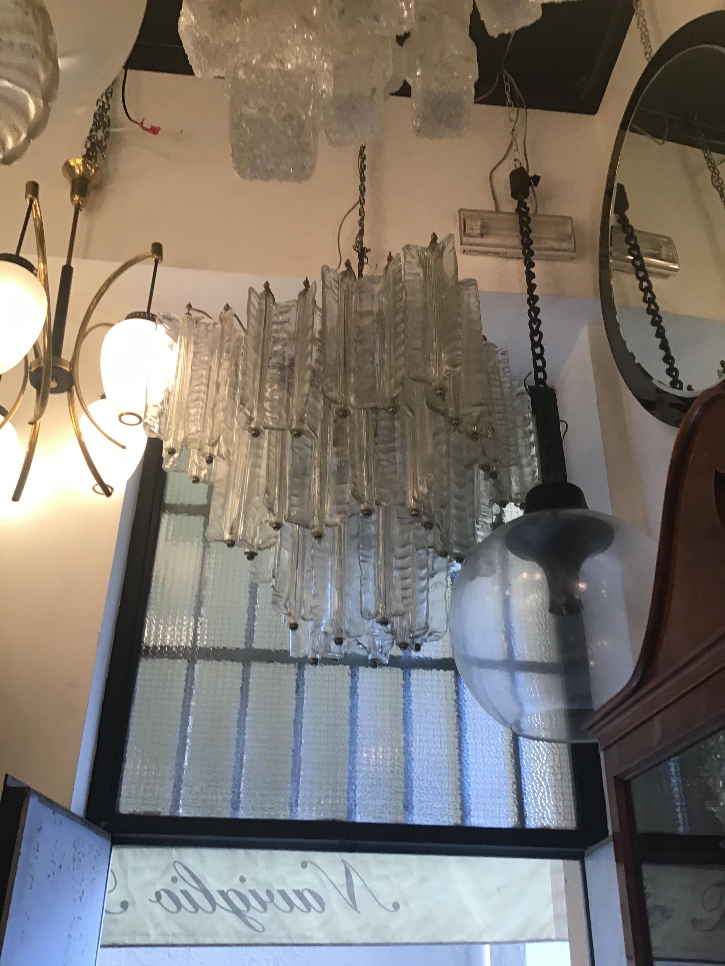 Venini Mazzega. Lampadario Murano in vetro metallo cromato 1955 Italia in vendita 10