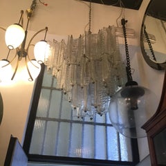 VENINI Mazzega. Lampadario Murano Glass Metal Crome 1955 Italy