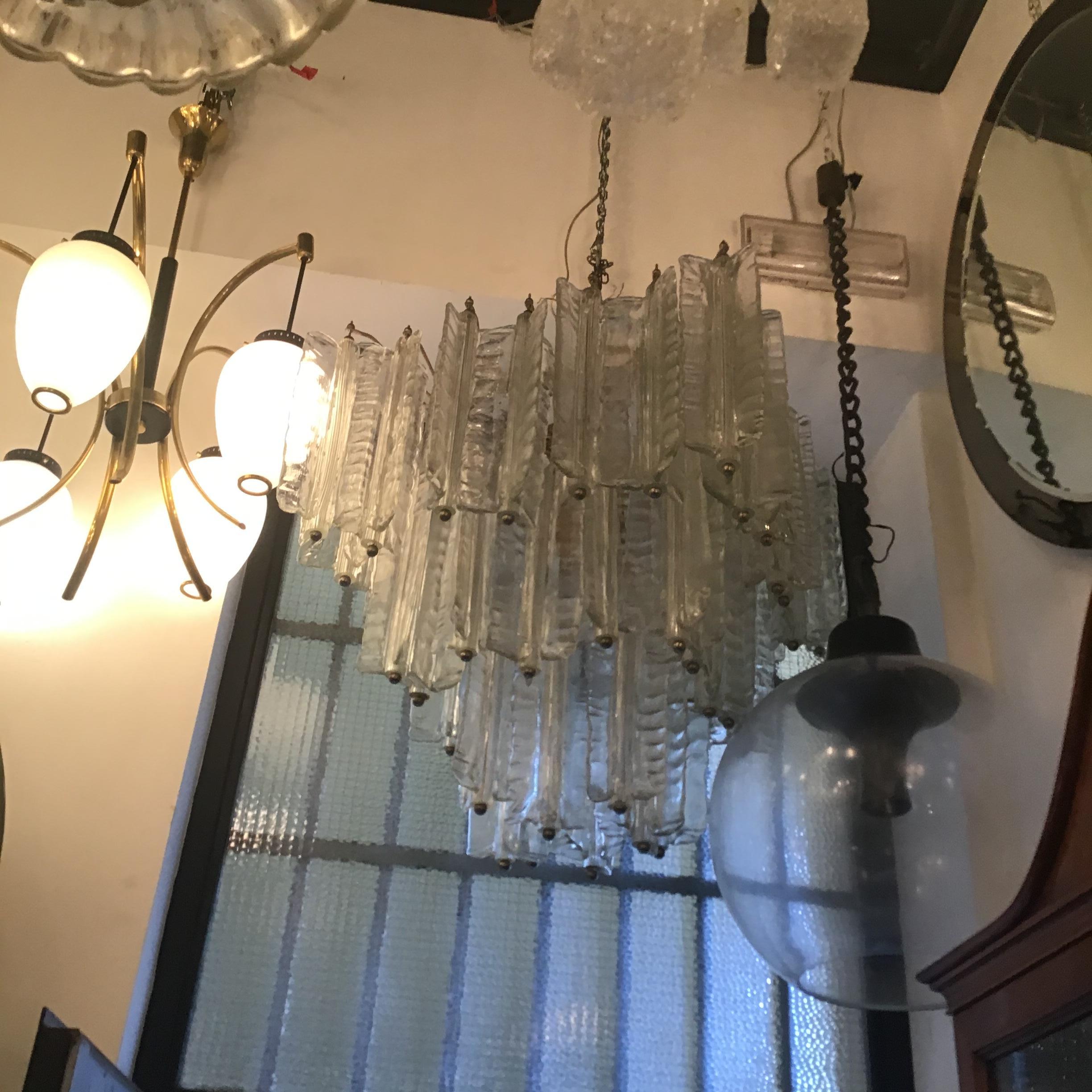 Altro Venini Mazzega. Lampadario Murano in vetro metallo cromato 1955 Italia in vendita