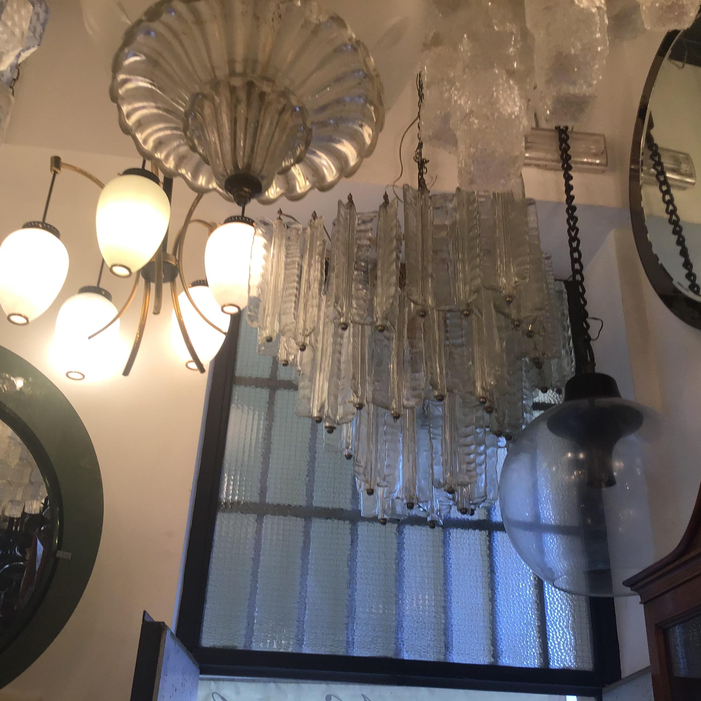 Vetro di Murano Venini Mazzega. Lampadario Murano in vetro metallo cromato 1955 Italia in vendita