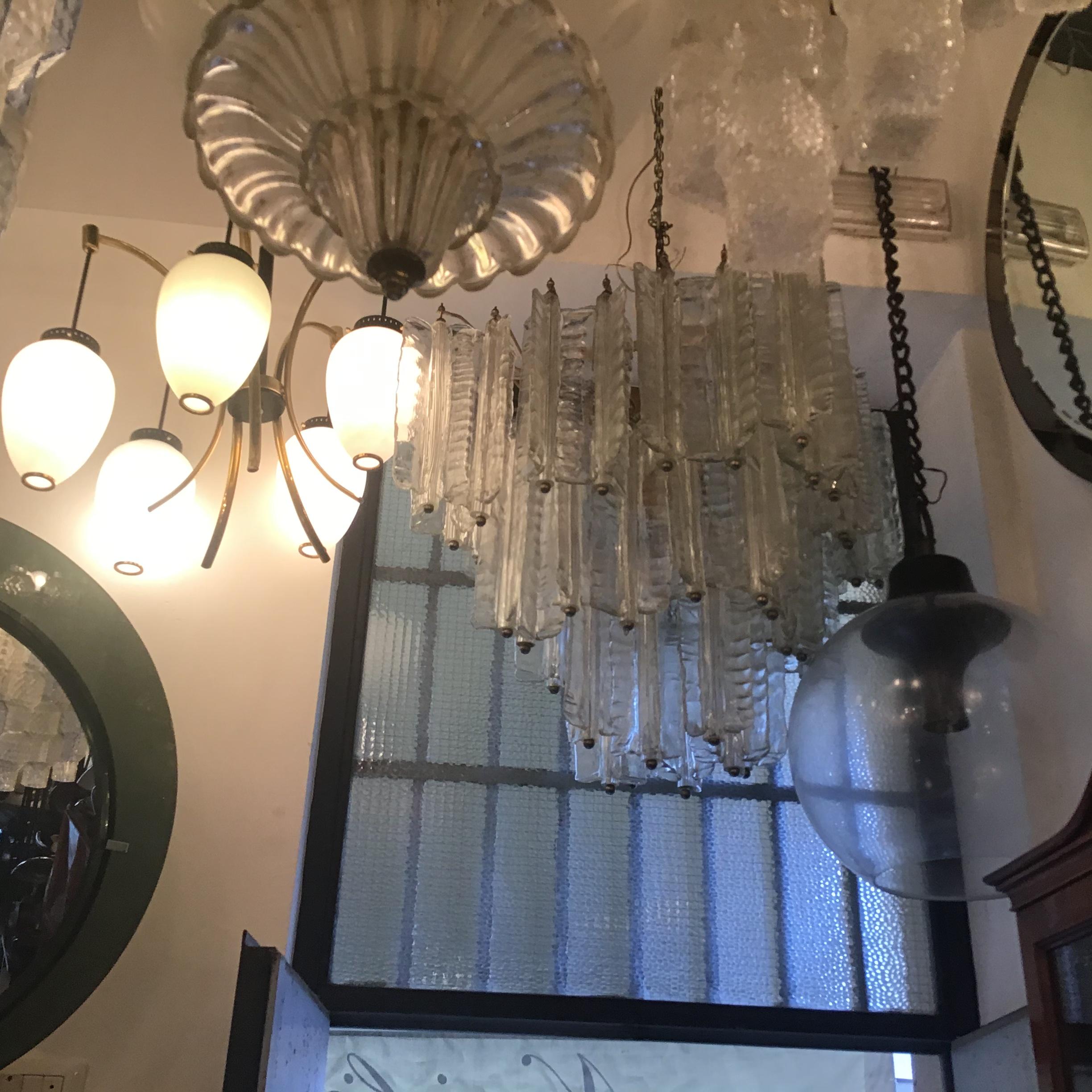 Venini Mazzega. Lampadario Murano in vetro metallo cromato 1955 Italia in vendita 1