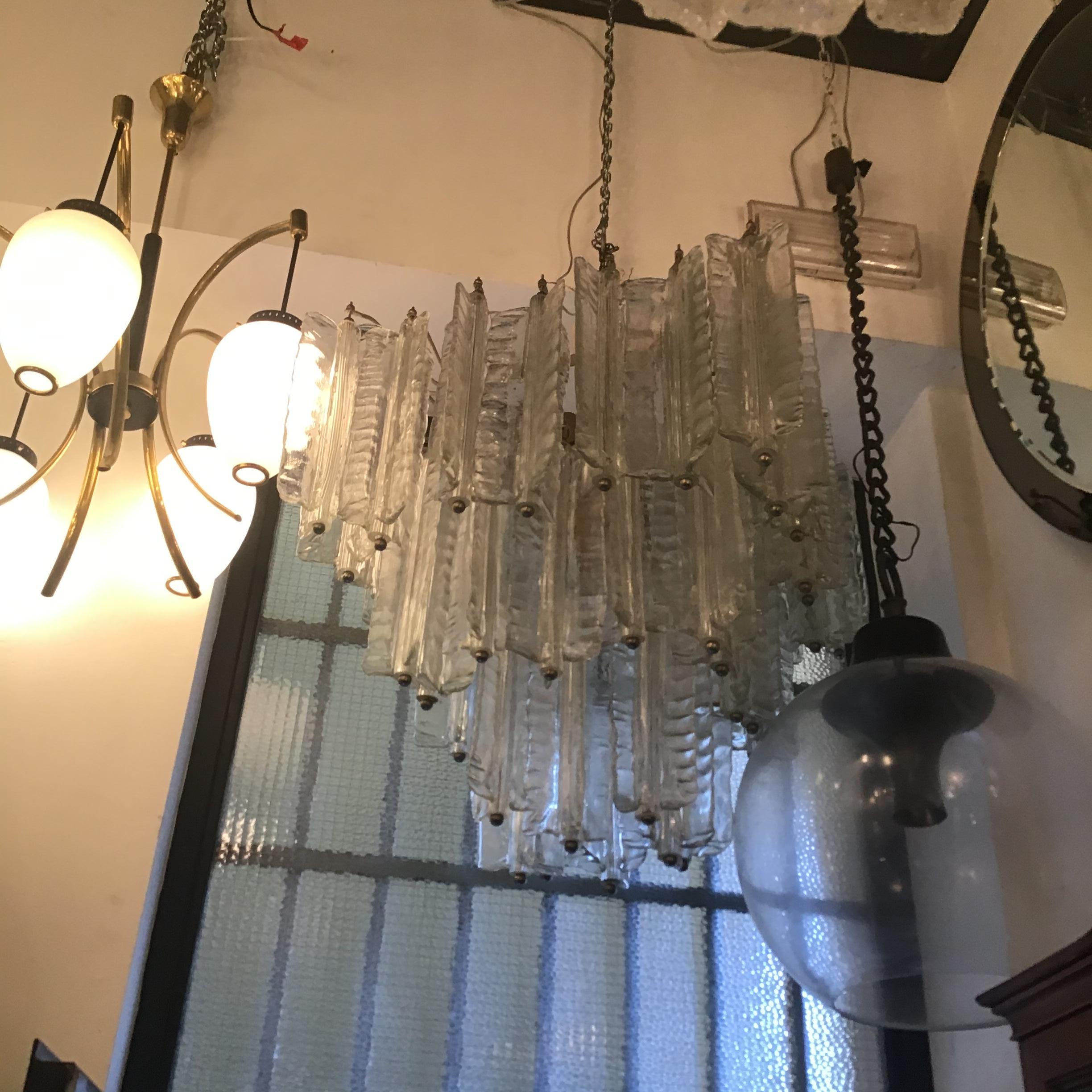 Venini Mazzega. Lampadario Murano in vetro metallo cromato 1955 Italia in vendita 2