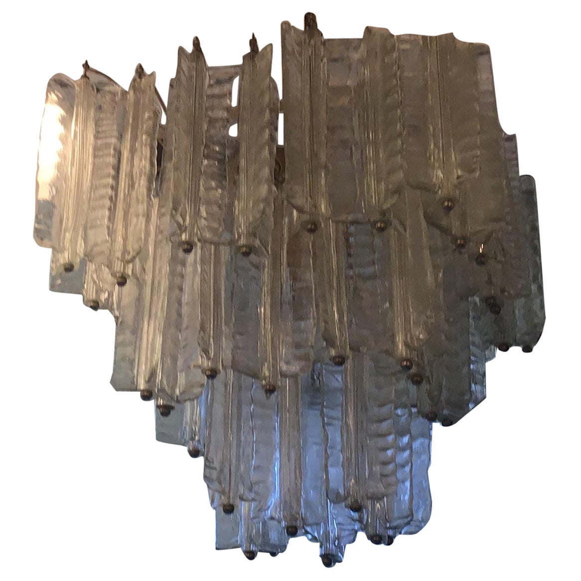 Venini Mazzega. Lampadario Murano in vetro metallo cromato 1955 Italia in vendita