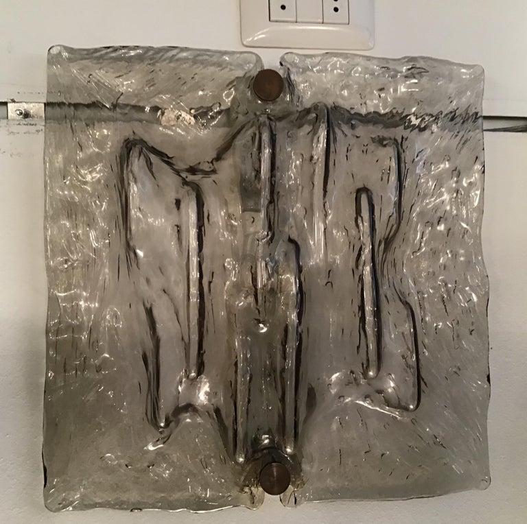 Venini “Mazzega” Sconces Murano Glass Brass Italian, 1958 For Sale at