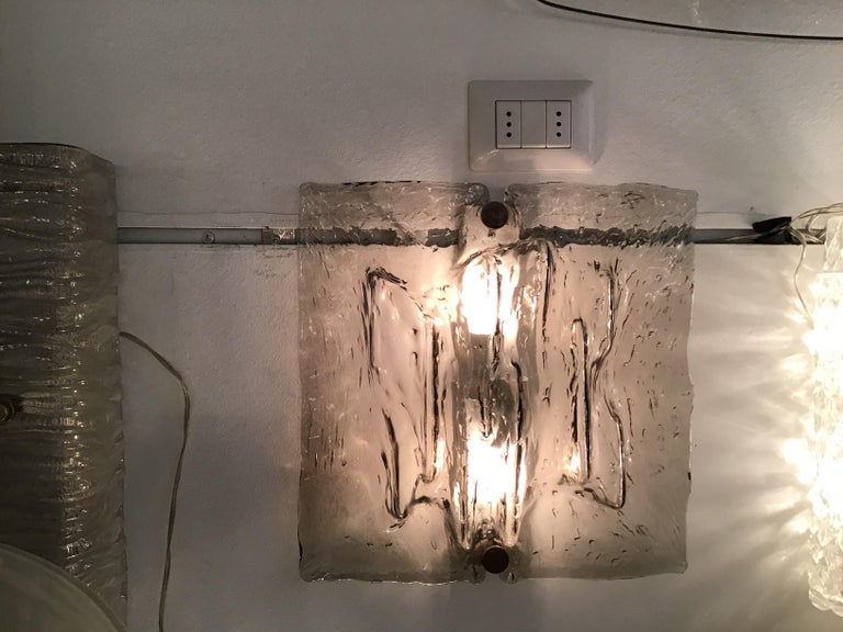 Venini “Mazzega” Sconces Murano Glass Brass Italian, 1958 For Sale at