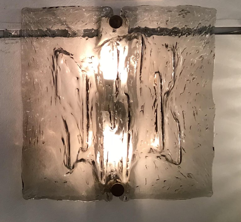 Venini “Mazzega” Sconces Murano Glass Brass Italian, 1958 For Sale at