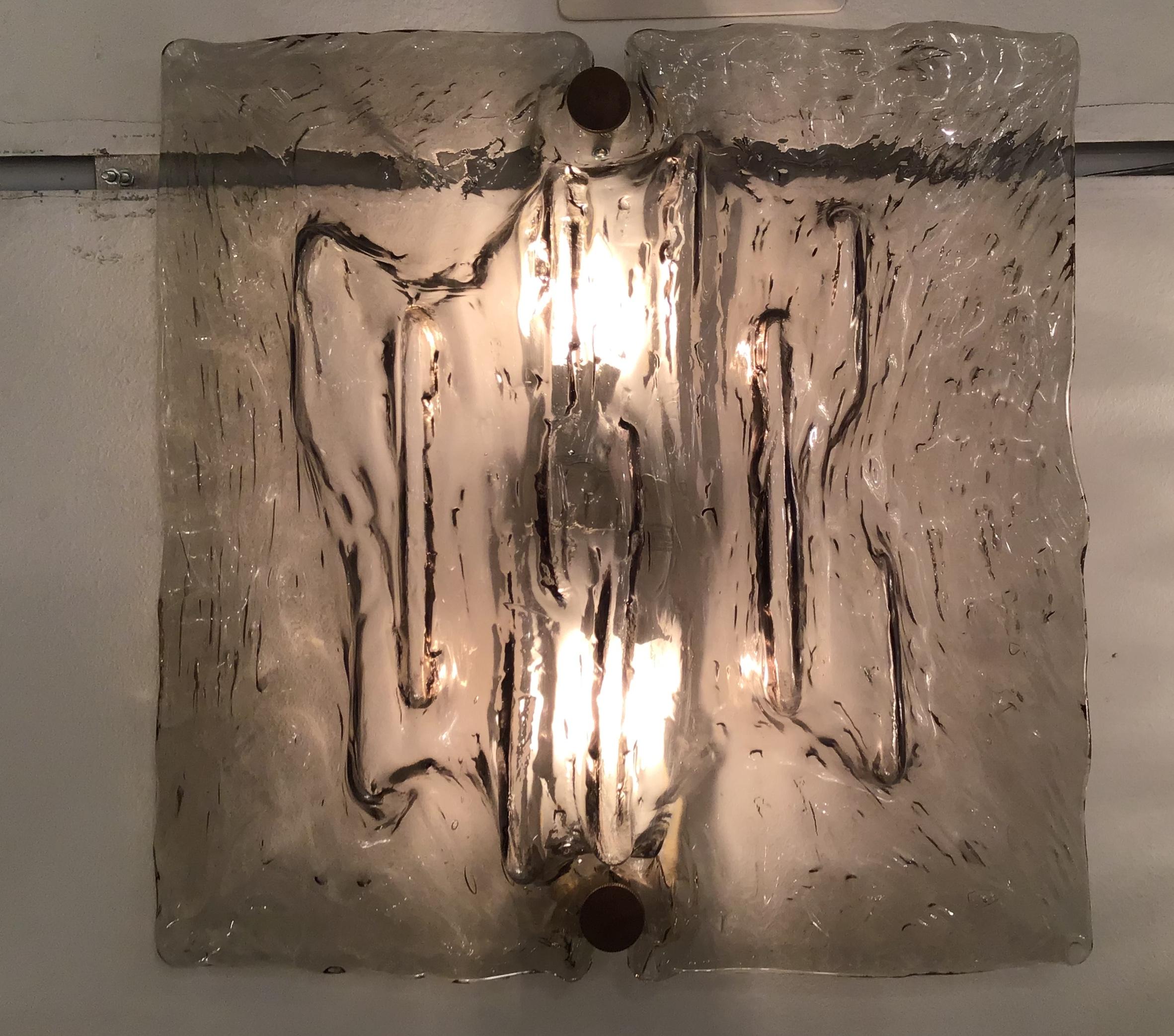 Mid-20th Century Venini “Mazzega” Sconces Murano Glass Brass Italian, 1958 For Sale