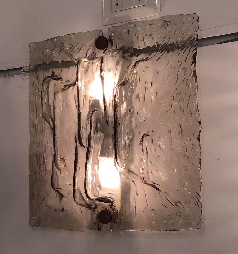 Venini “Mazzega” Sconces Murano Glass Brass Italian, 1958 For Sale at