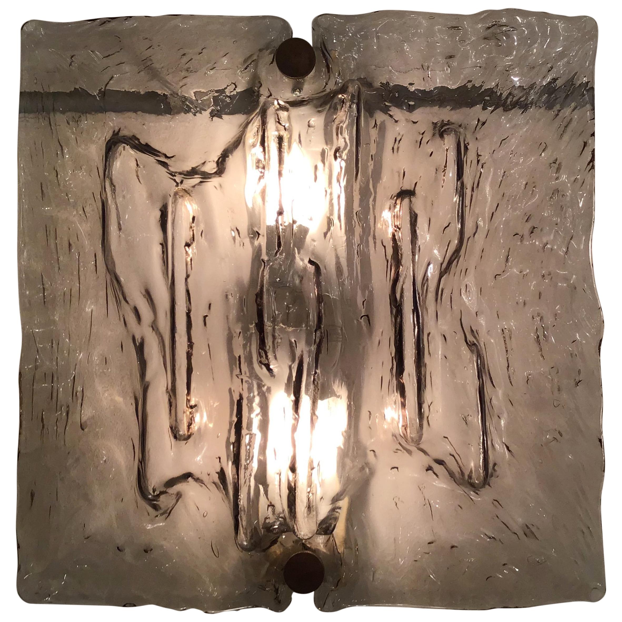 Venini “Mazzega” Sconces Murano Glass Brass Italian, 1958