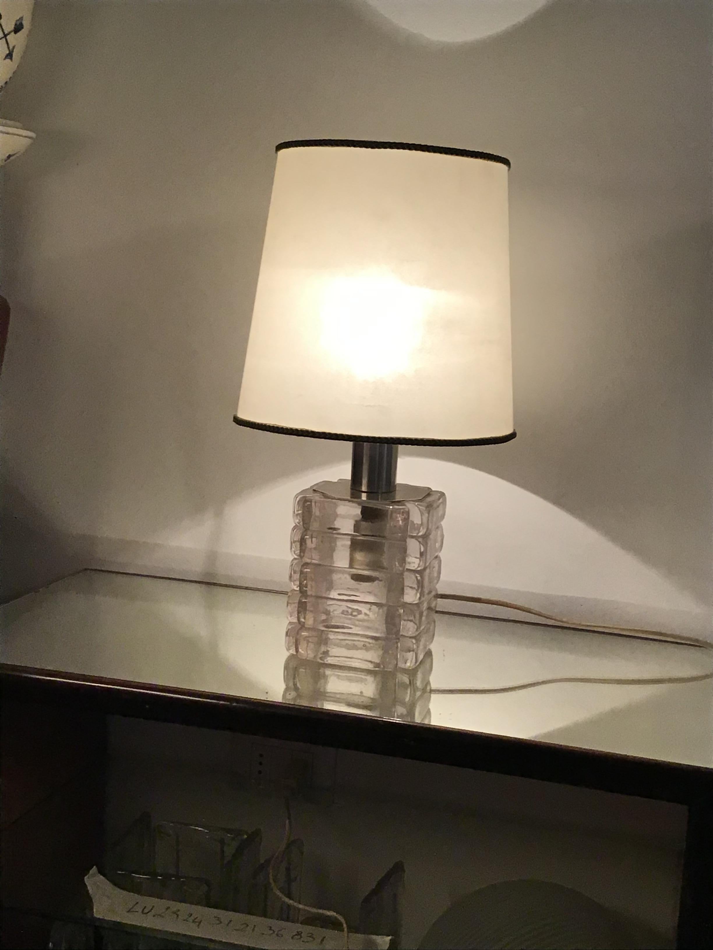 Venini Mazzega Table Lamp Murano Glass Metal Crome, 1965, Italy In Excellent Condition For Sale In Milano, IT