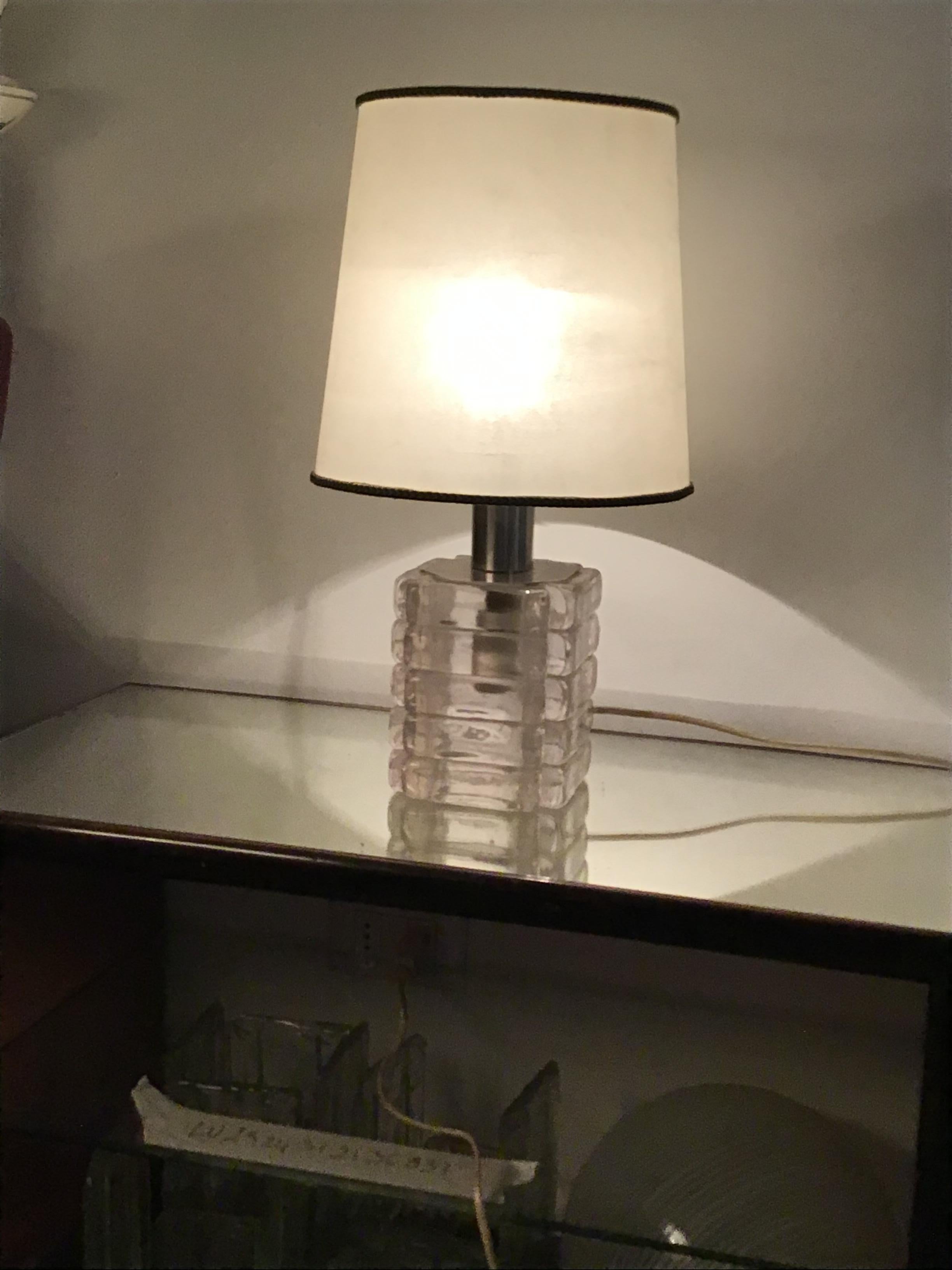 Mid-20th Century Venini Mazzega Table Lamp Murano Glass Metal Crome, 1965, Italy For Sale