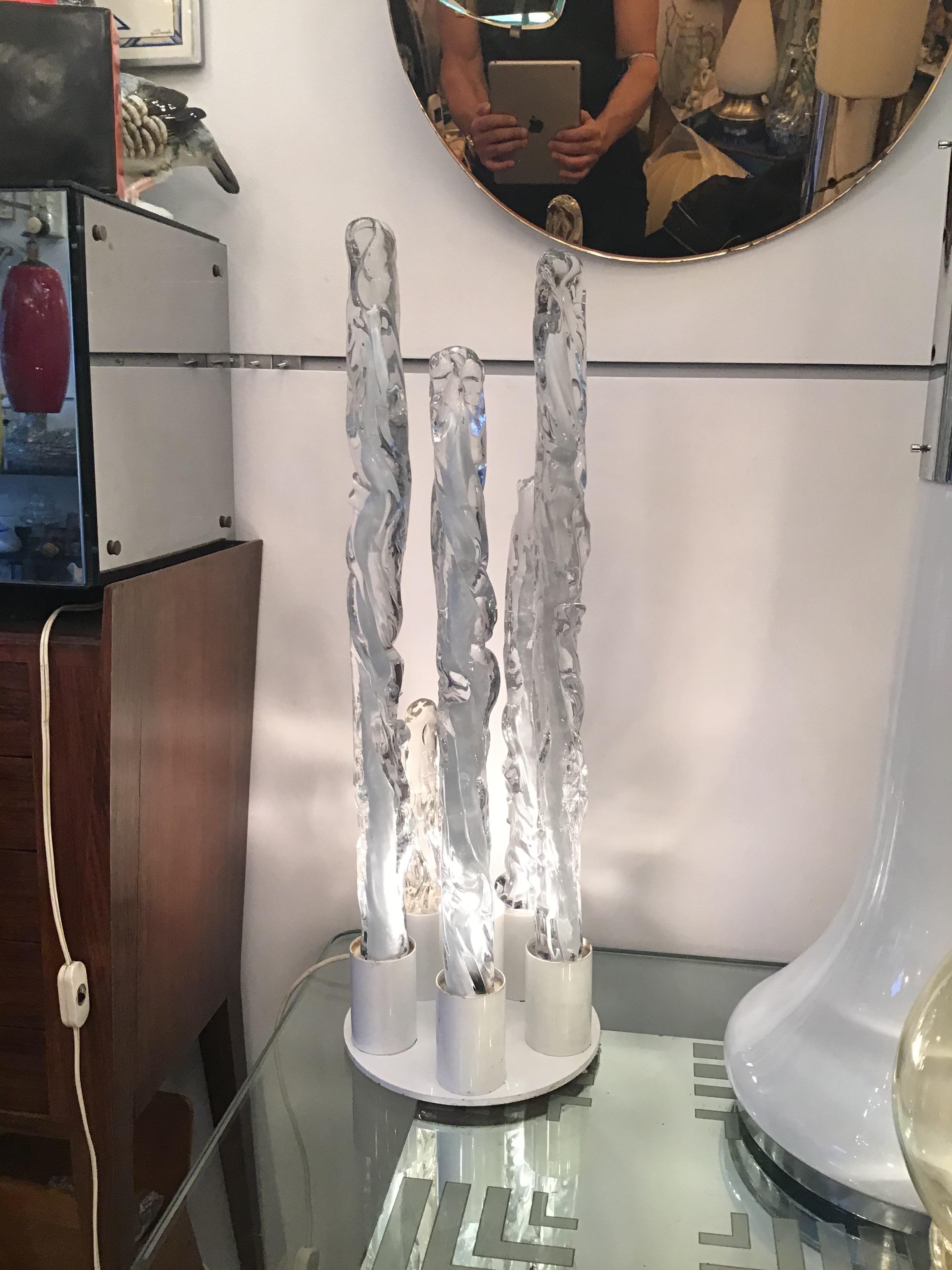 Italian Venini “Mazzega “ Table Lamp Painted Chromed Metal Murano Glass 1955 Italy For Sale