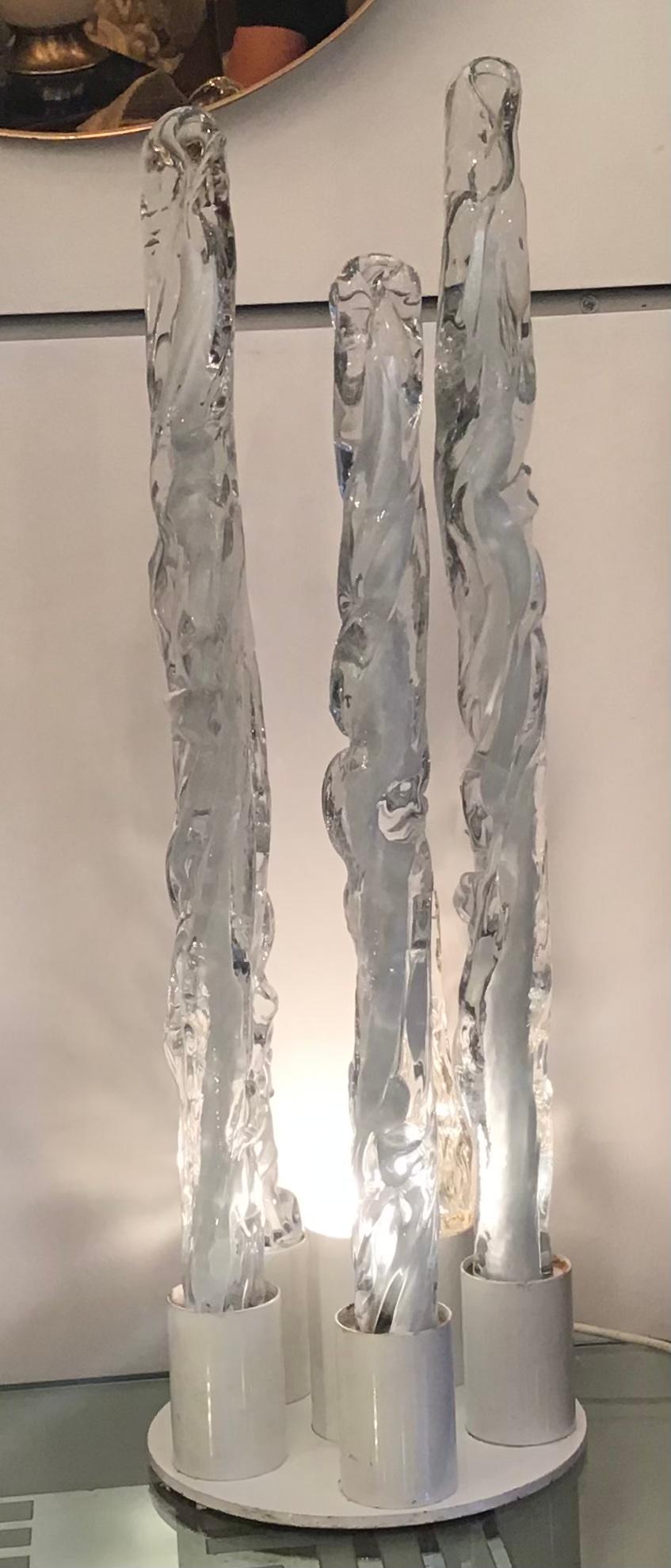 Venini “Mazzega “ Table Lamp Painted Chromed Metal Murano Glass 1955 Italy In Excellent Condition For Sale In Milano, IT