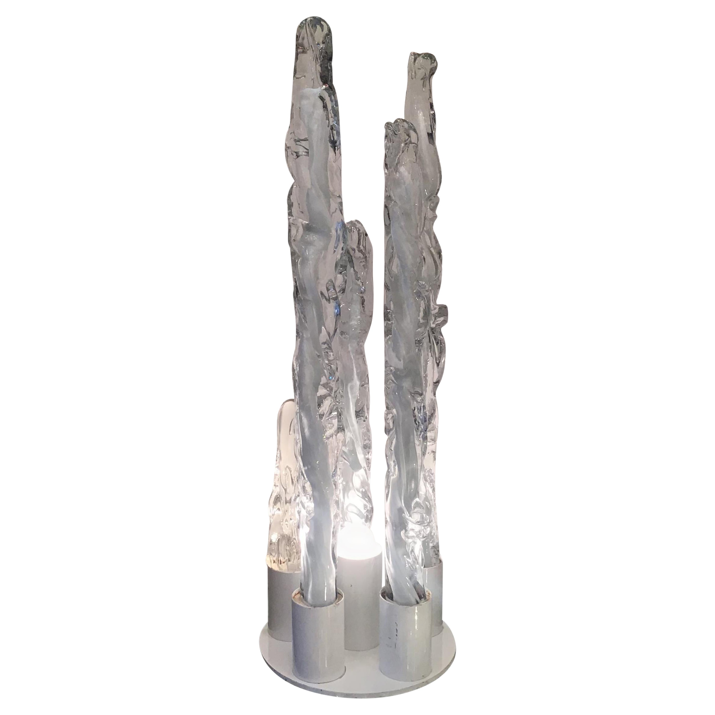 Venini Mazzega Tischlampe aus verchromtem Muranoglas, 1955, Italien im Angebot