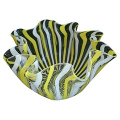 Venini, MCM Murano Fazzoletto Filigrana Glass Vase / Bowl, Italy, C.1960's