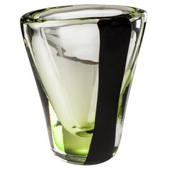 Vase ovale Venini en cristal et vert en forme de ceinture noire de taille moyenne par Peter Marino