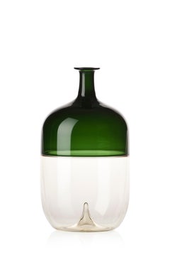 Venini Medium Bolle Glass Vase in White and Green by Tapio Wirkkala