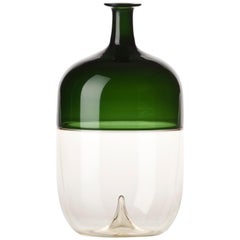 Venini Medium Bolle Glass Vase in White and Green by Tapio Wirkkala