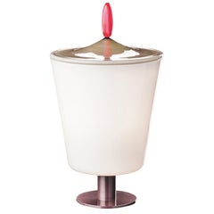 Venini Medium Lou Tall Table Light in White and Red by Aldo Cibic