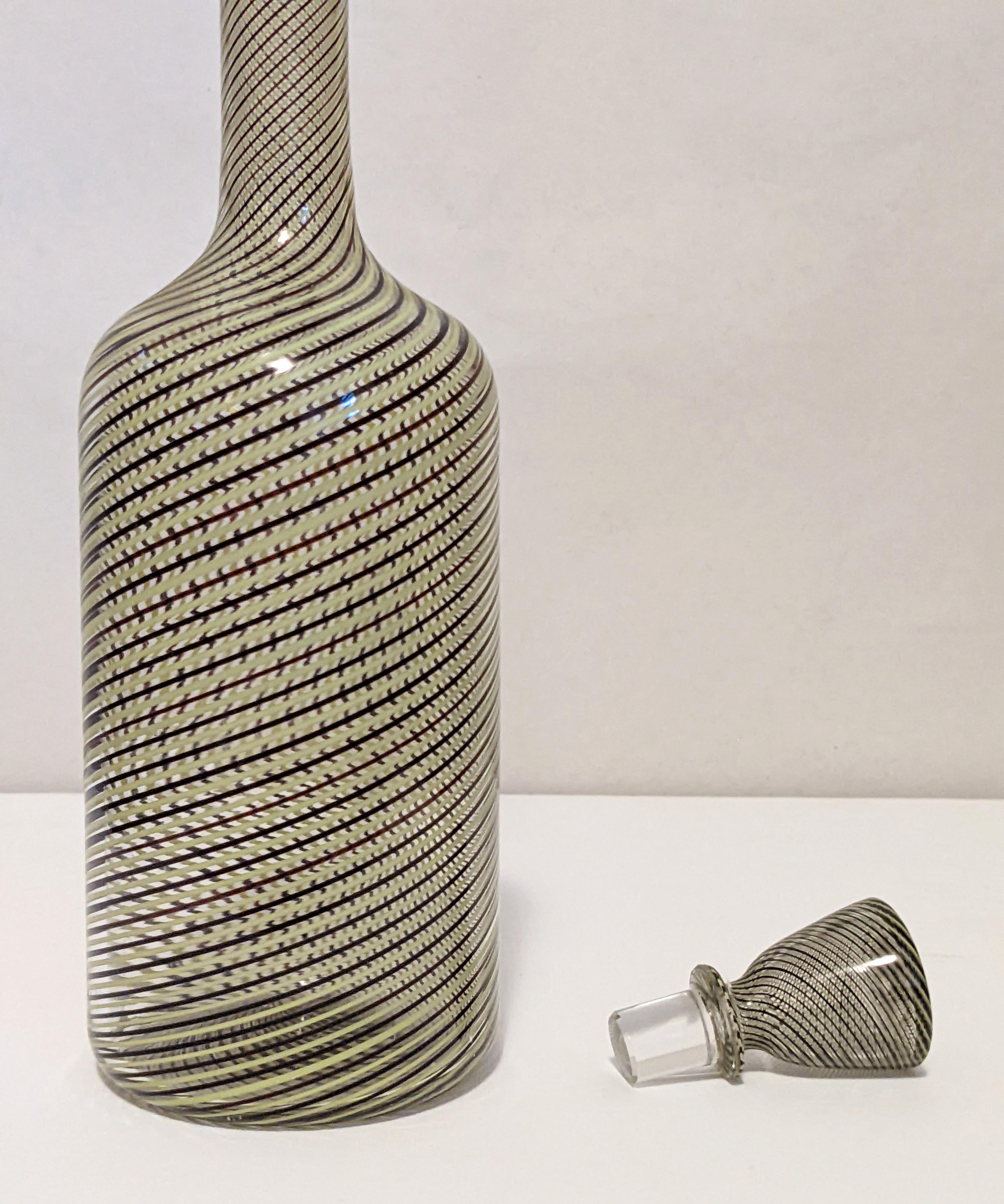 Italian Venini Mezza Filigrana Bottle For Sale