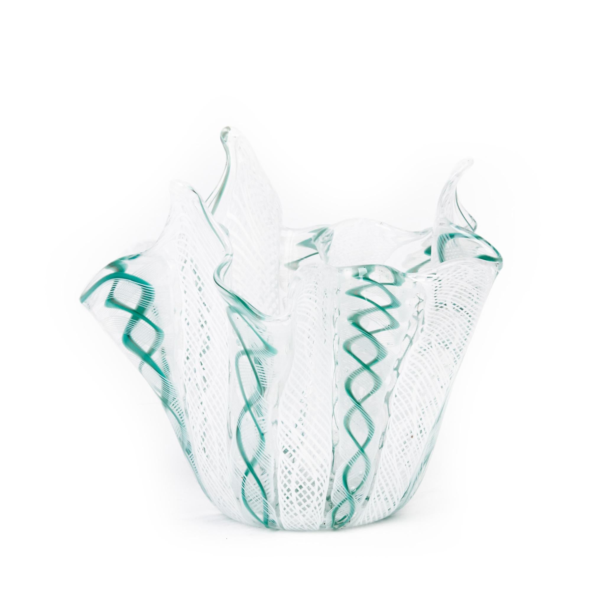 Hand-Crafted Venini Midcentury Fazzoletto Hankerchief Art Glass Vase For Sale