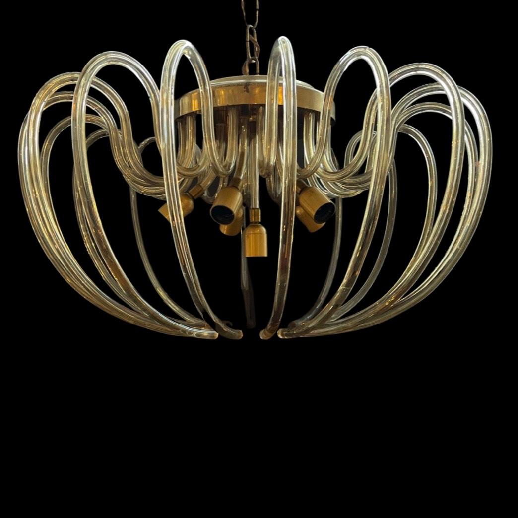 italien Venini Mid Century Italian Amber Murano Glass Suspension Light (lampe à suspension en verre de Murano) en vente