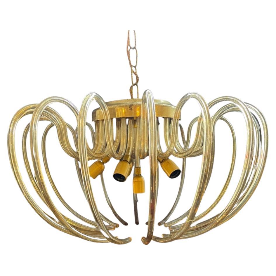 Venini Mid Century Italian Amber Murano Glass Suspension Light (lampe à suspension en verre de Murano) en vente