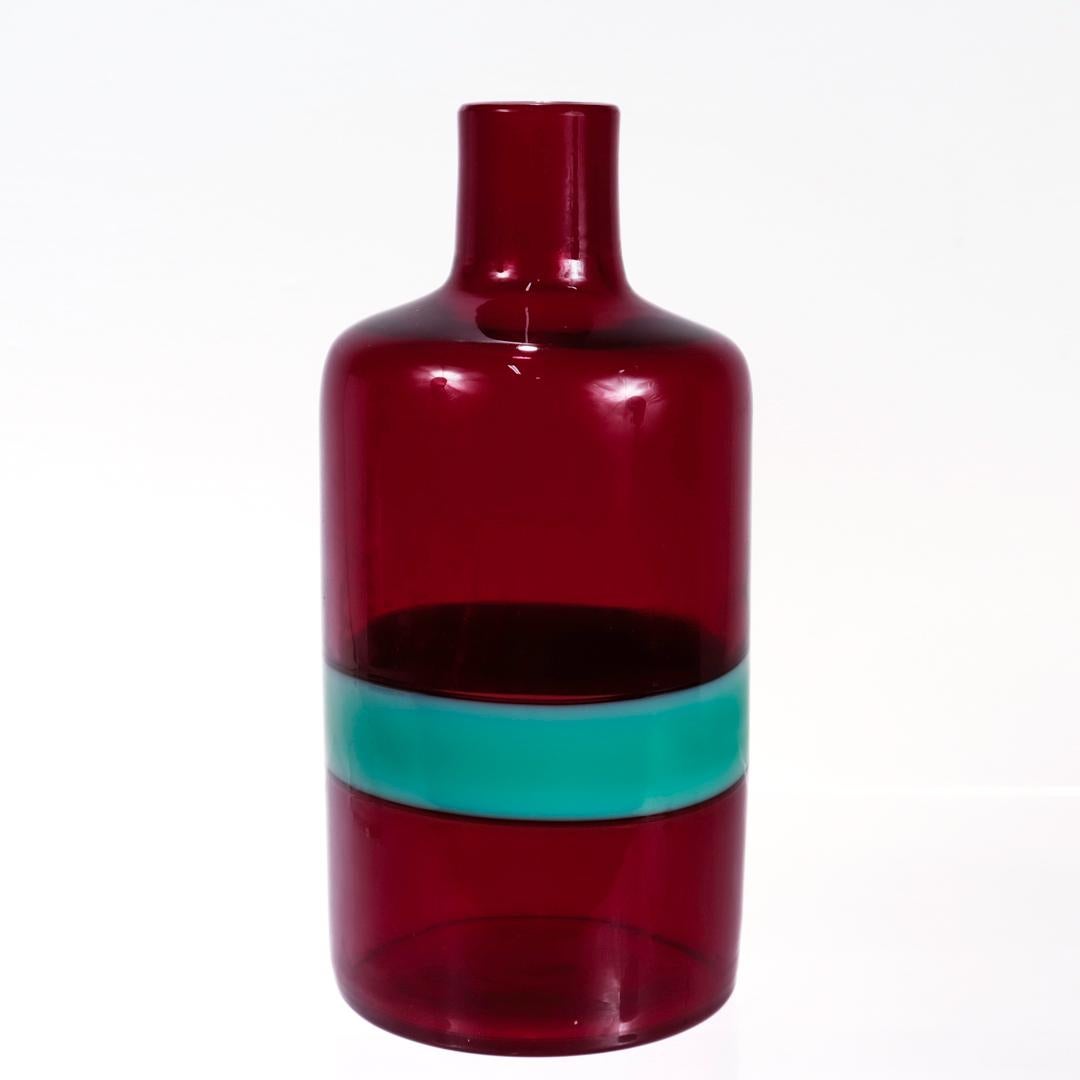 Mid-Century Modern Venini Mid-Century Italian Art Glass Bottle a Fasce Orizzontali by Bianconi For Sale