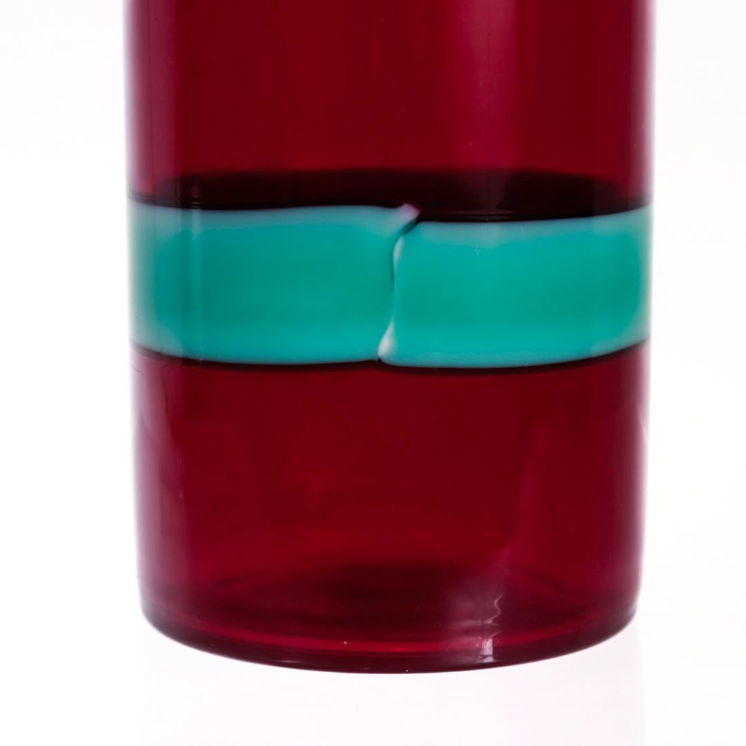 20th Century Venini Mid-Century Italian Art Glass Bottle a Fasce Orizzontali by Bianconi For Sale