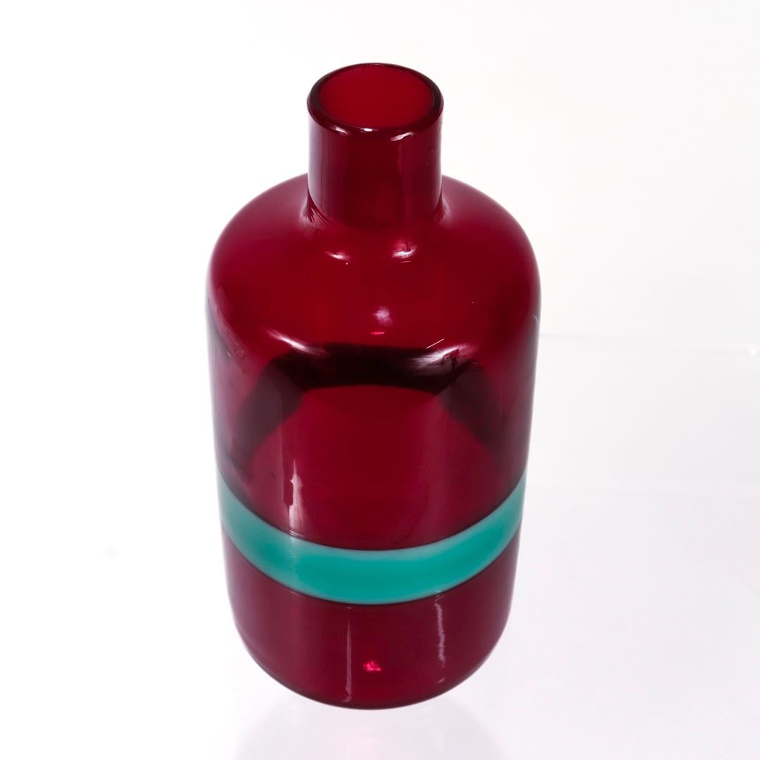 Blown Glass Venini Mid-Century Italian Art Glass Bottle a Fasce Orizzontali by Bianconi For Sale