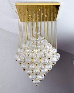 Venini Midcentury Italian Flushmount Murano Glass Bubbles and Brass Chandelier
