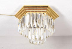 Triedri Murano Glass and Brass Flush Mount Chandelier in the style of Venini