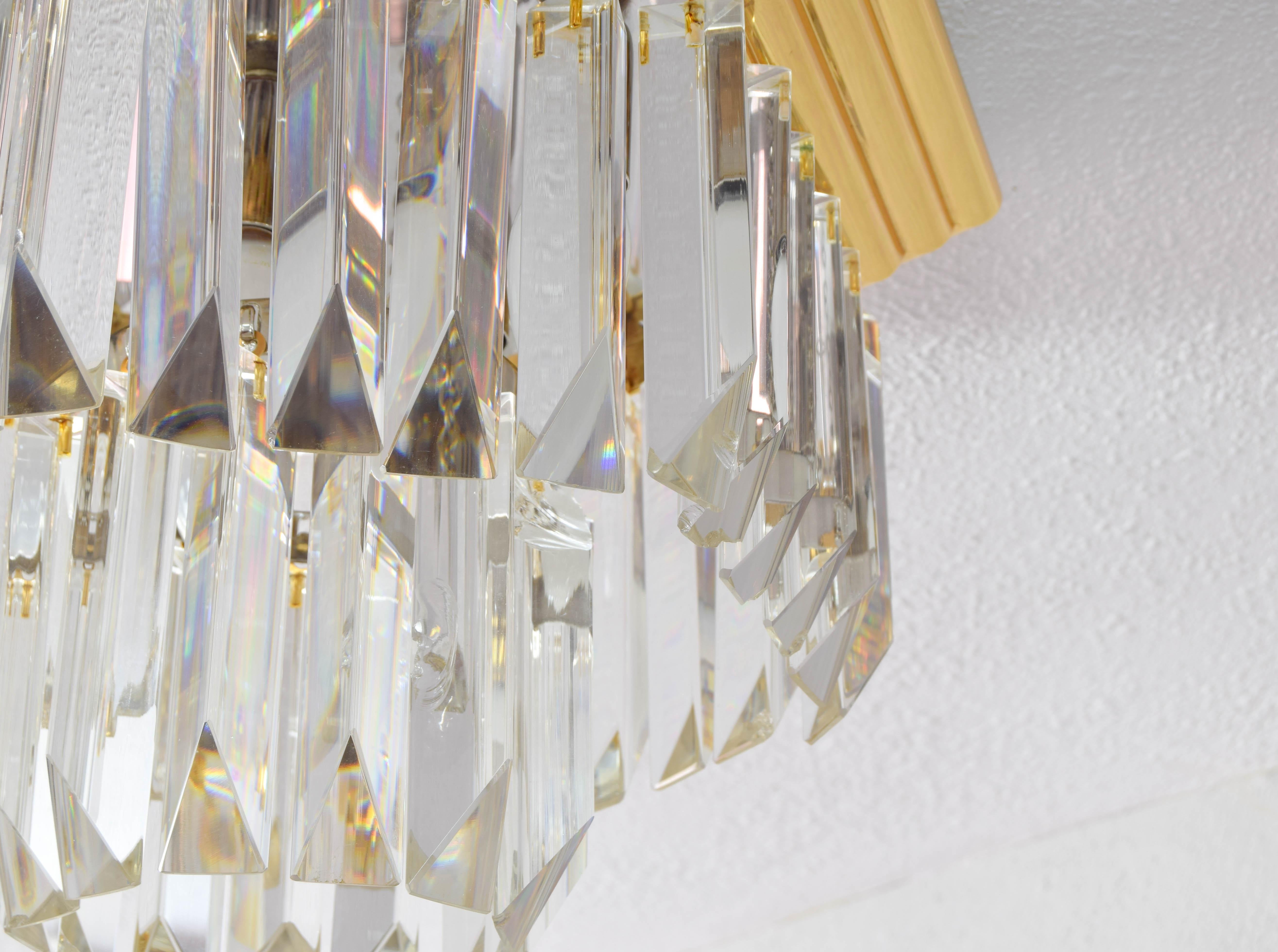 Brass Venini Mid Century Italian Modern Triedri Murano Glass Flush Mount Chandelier For Sale