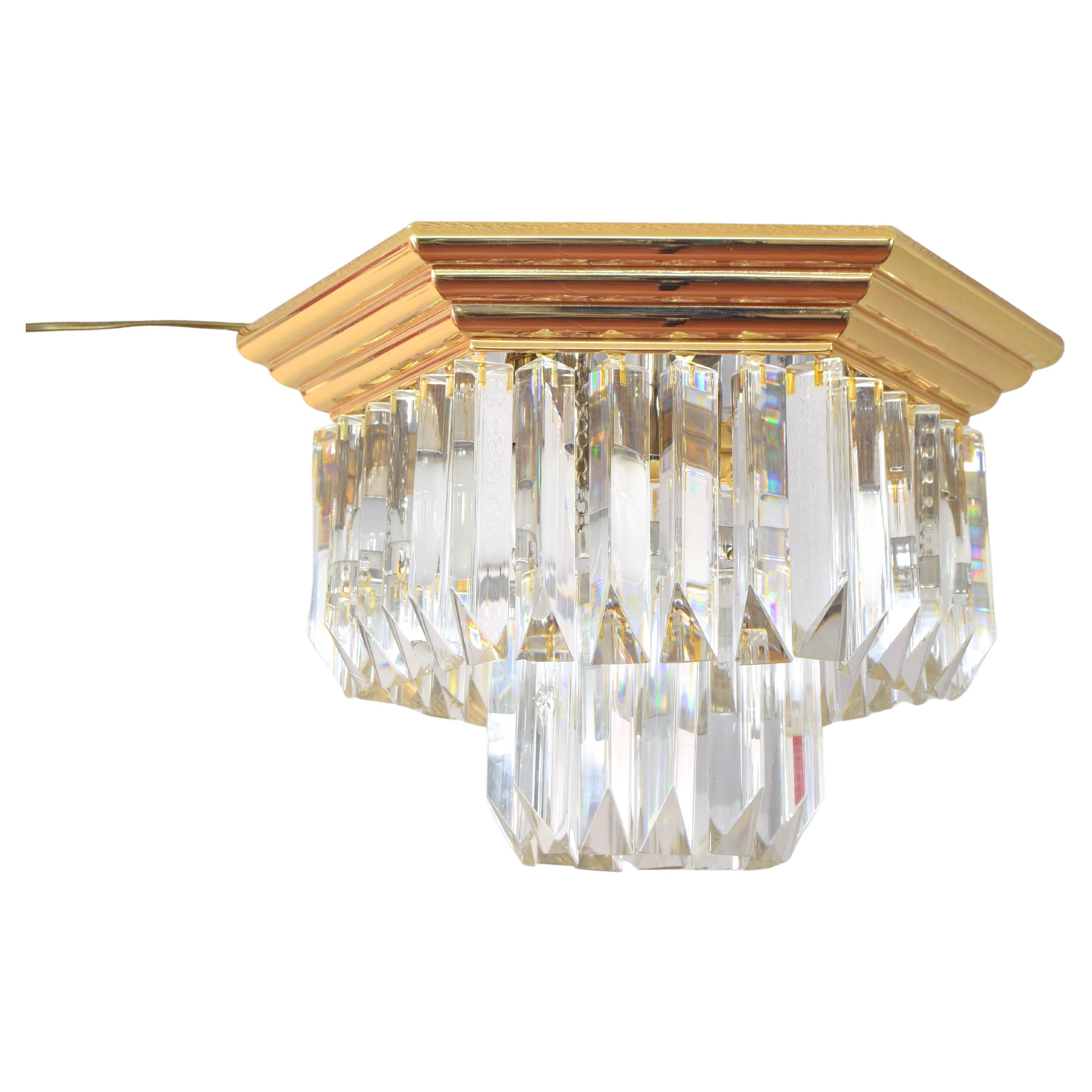 Venini Mid Century Italian Modern Triedri Murano Glass Flush Mount Chandelier