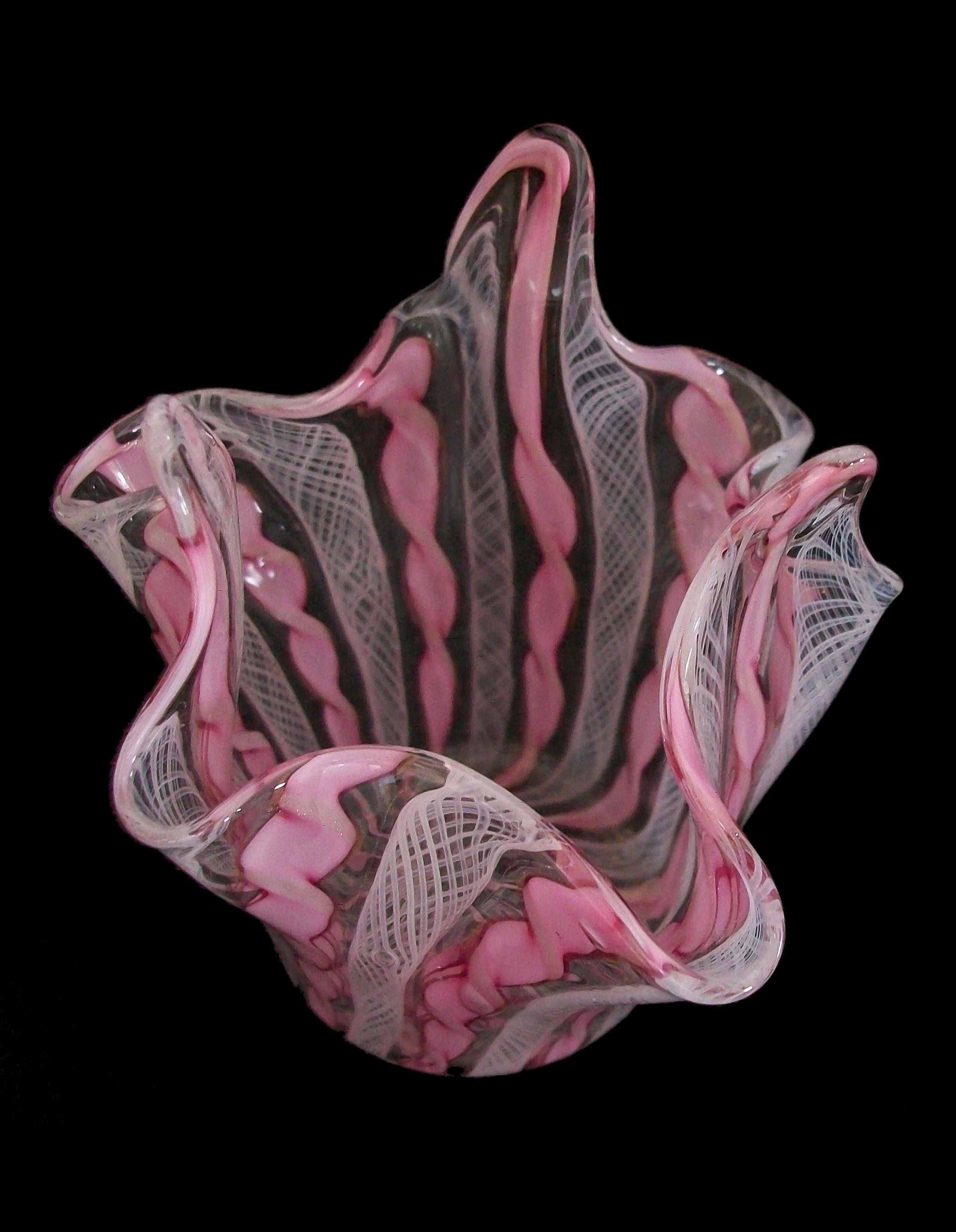 Italian Venini, Mid-Century Latticino Handkerchief Vase, Unsigned, Italy, C.1950 For Sale