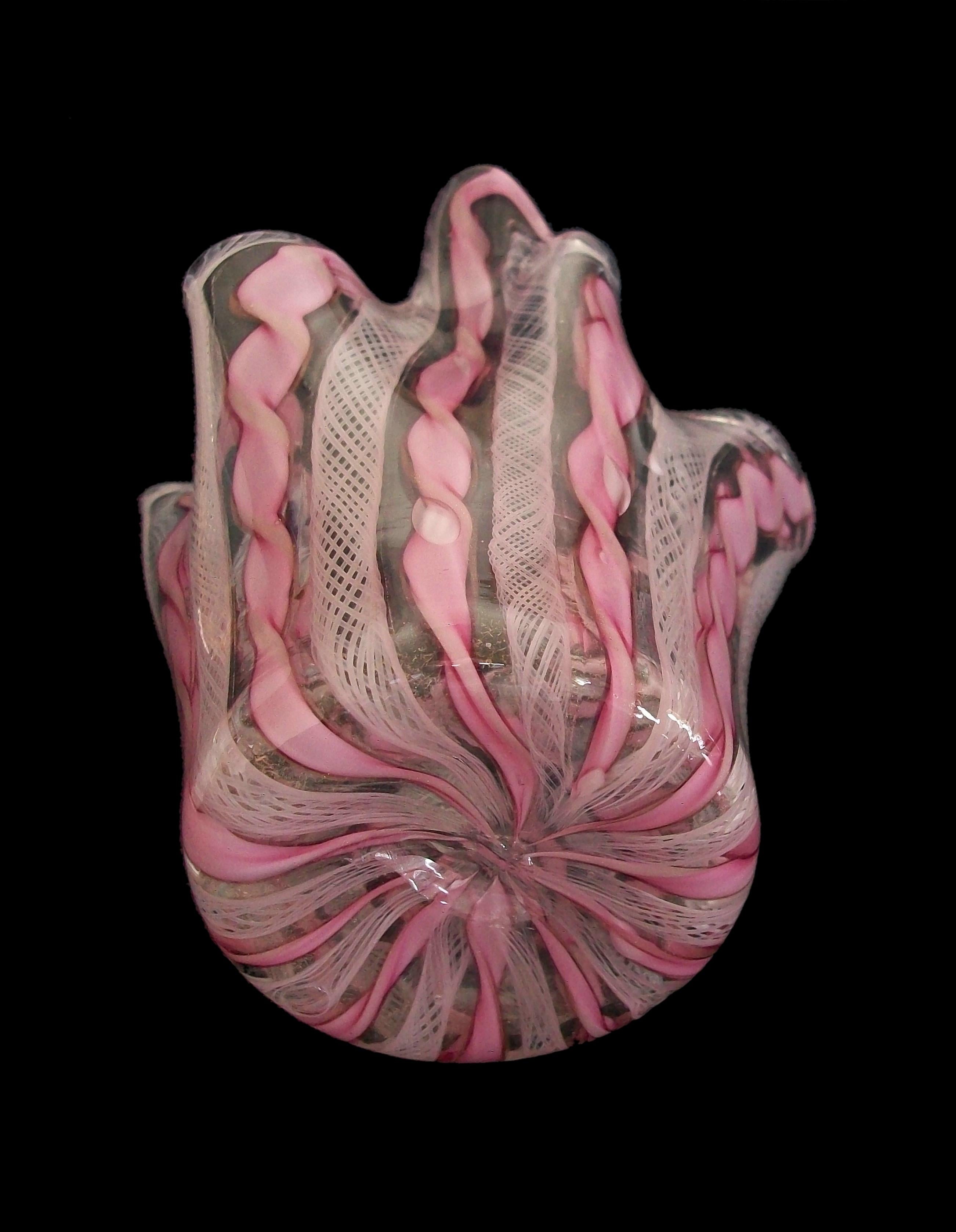 20th Century Venini, Mid-Century Latticino Handkerchief Vase, Unsigned, Italy, C.1950 For Sale