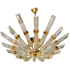 Venini mid-century modern chandelier Tiedri Glass murano Gilt frame, 1970