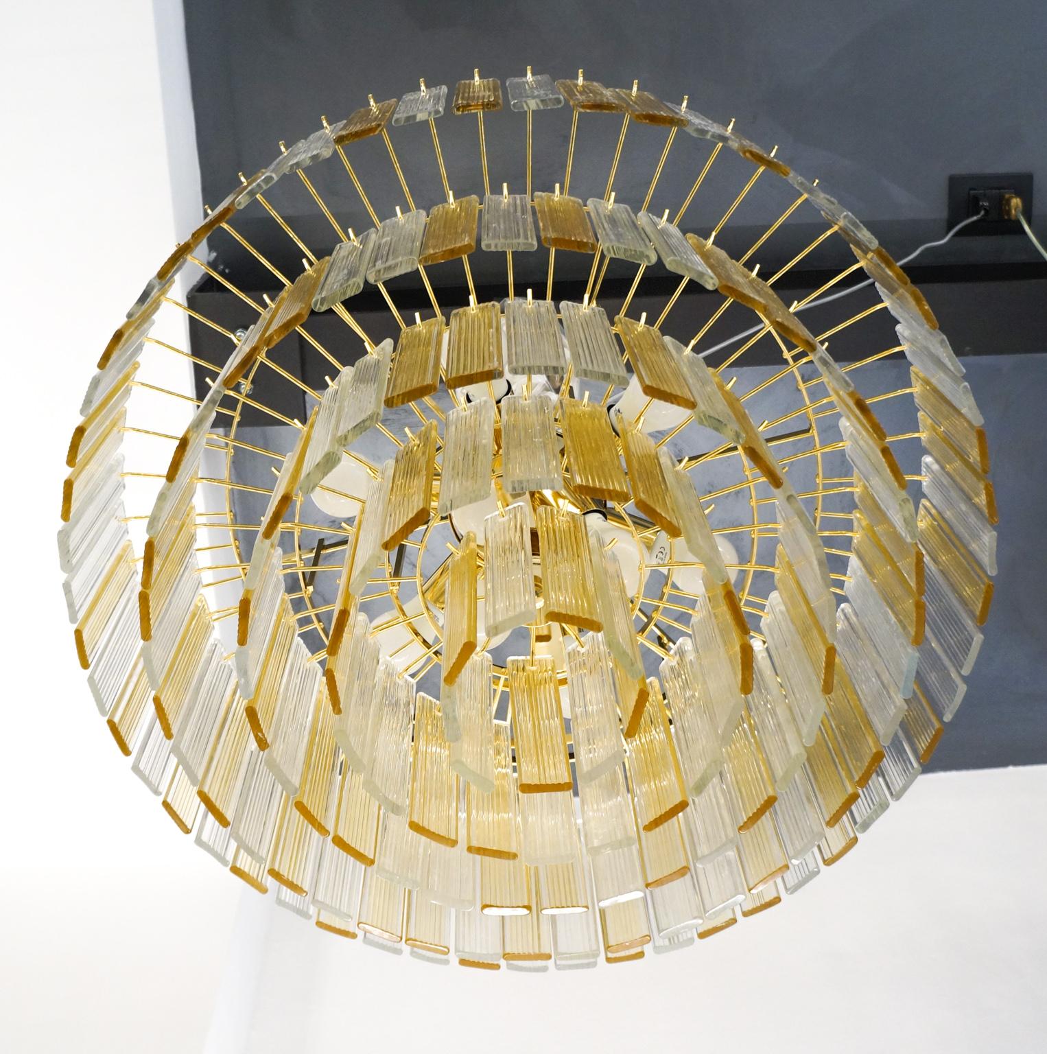 Venini Mid-Century Modern Crystal Amber Murano Glass Chandelier 