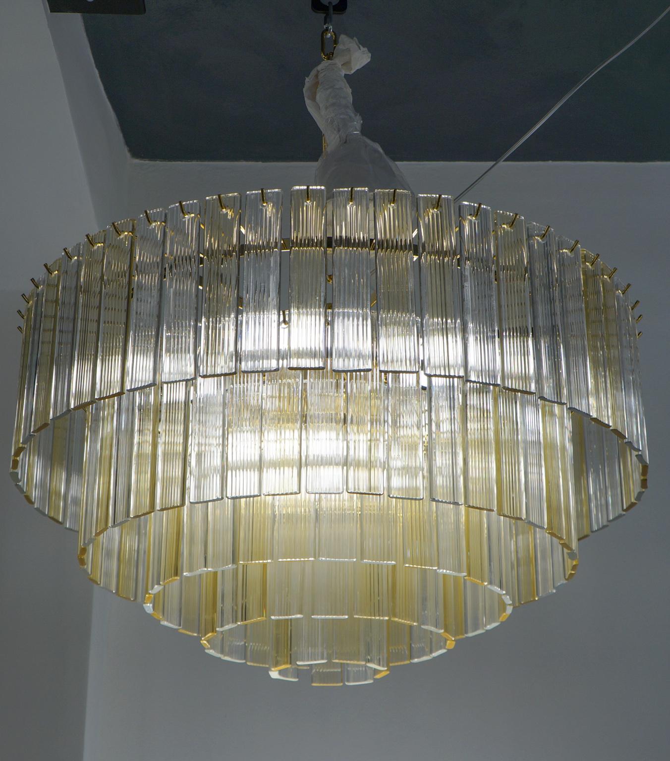Venini Mid-Century Modern Crystal Amber Murano Glass Chandelier 