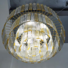 Venini Mid-Century Modern Crystal Amber Murano Glass Chandelier "Nastri", 1974