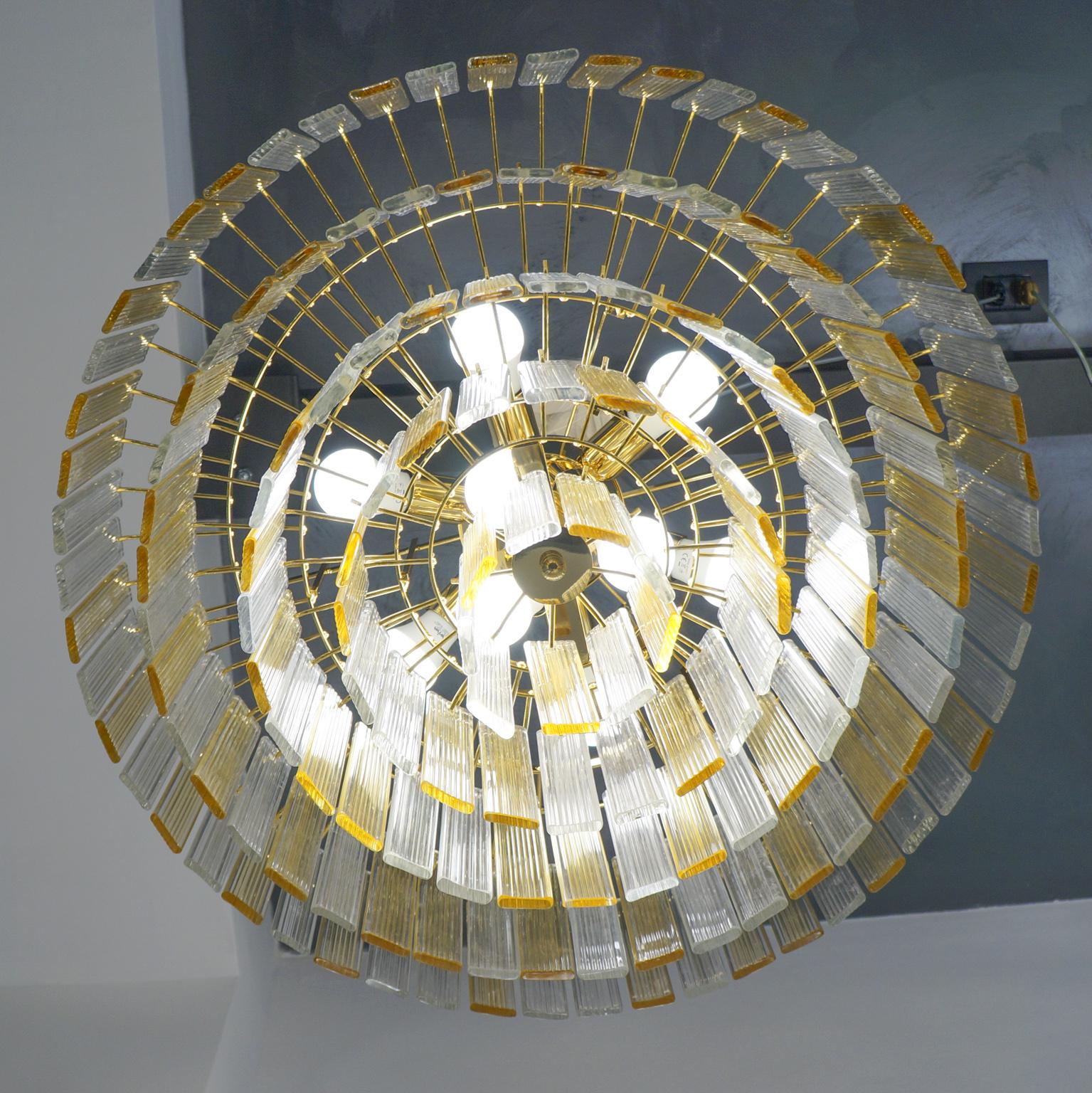Italian Venini Mid-Century Modern Crystal Amber Murano Glass Chandelier 