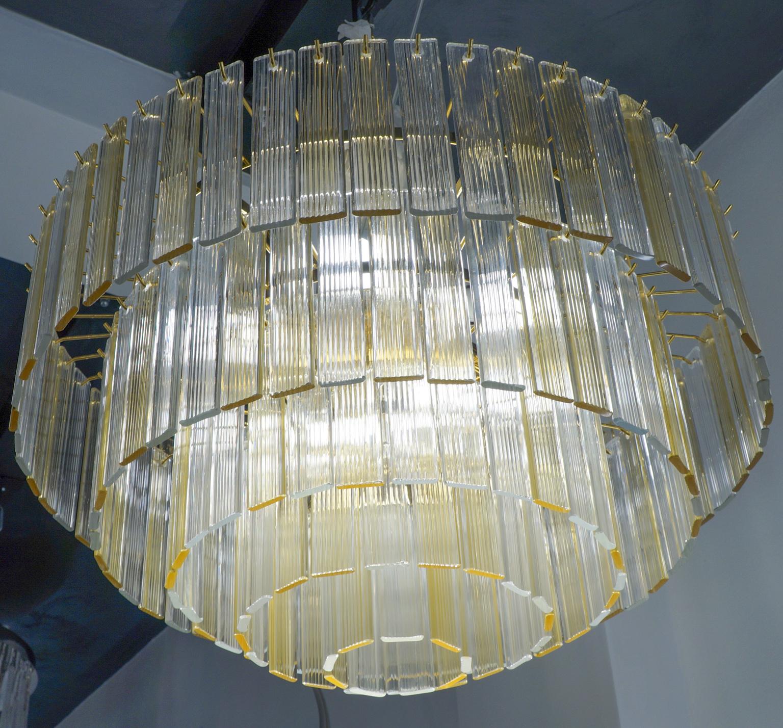 Hand-Crafted Venini Mid-Century Modern Crystal Amber Murano Glass Chandelier 