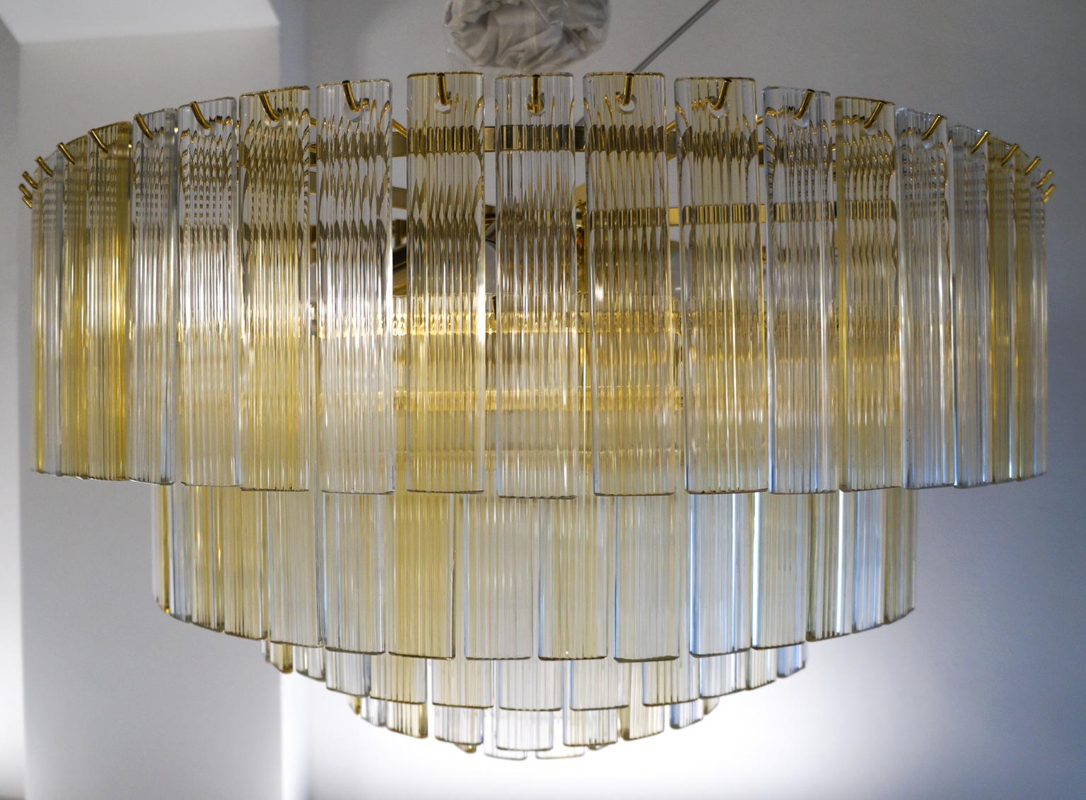 Venini Mid-Century Modern Crystal Amber Murano Glass Chandelier 