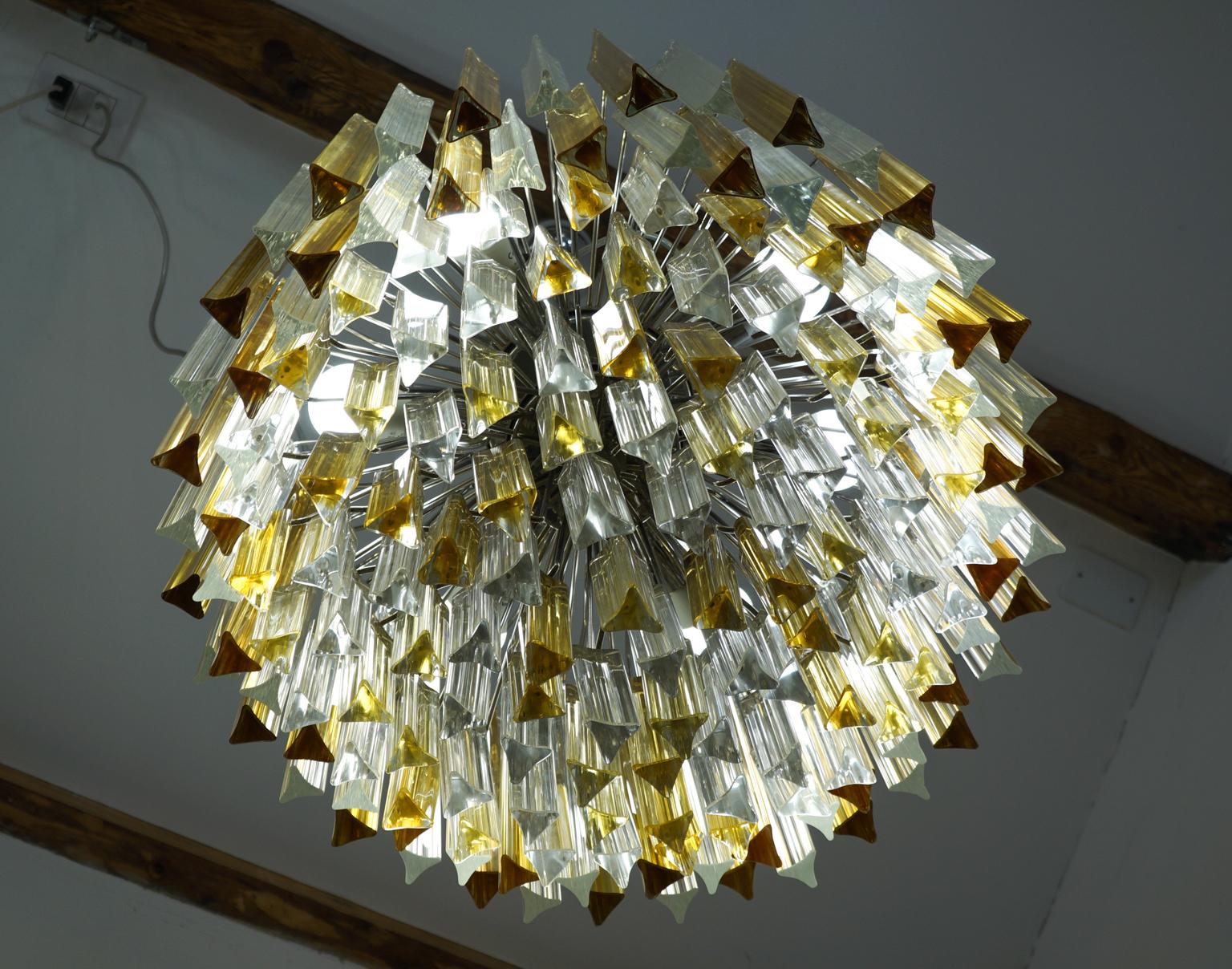 Lustre Triedri Venini mi-siècle moderne en cristal ambré de Murano, 1984 en vente 3