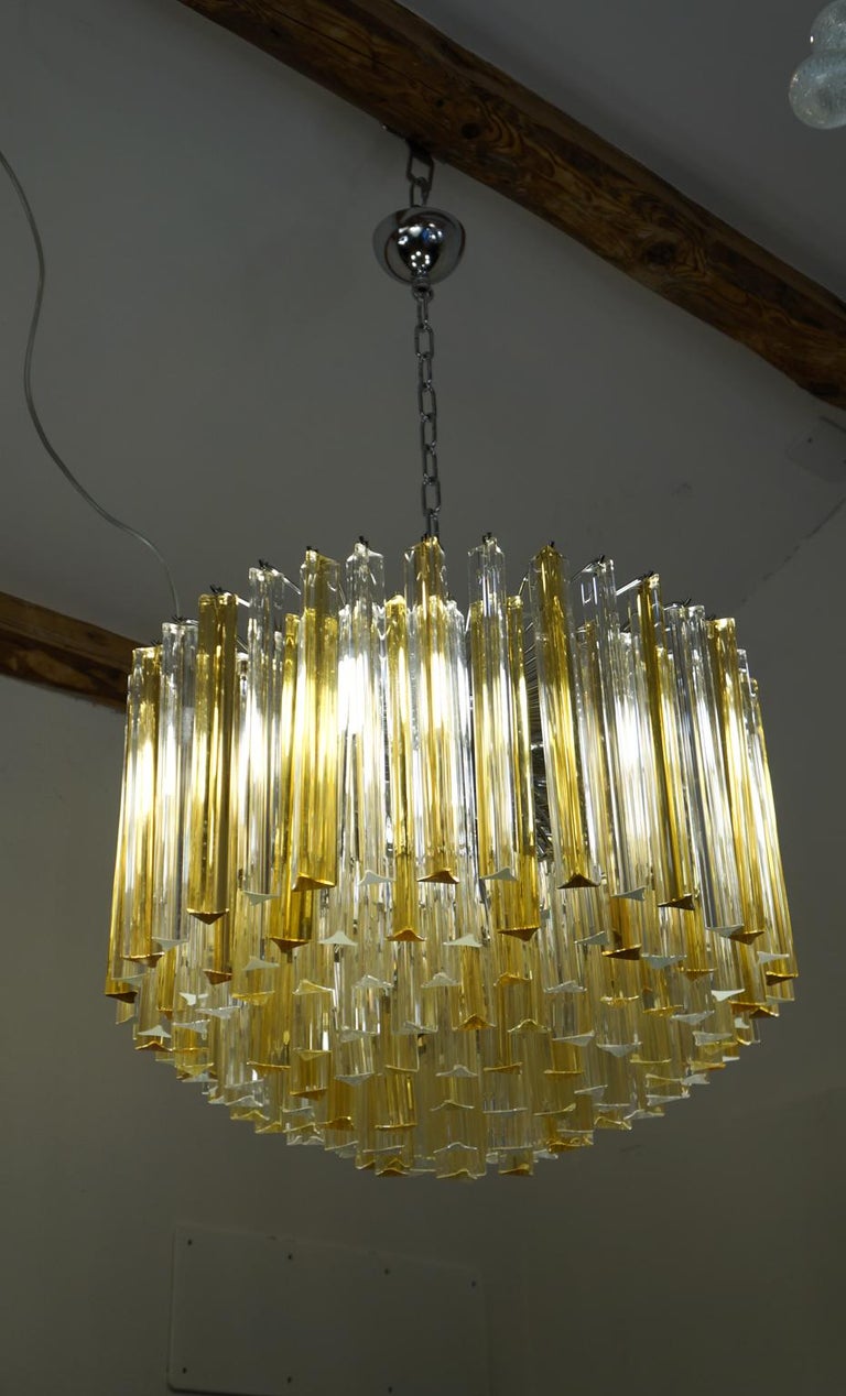 Venini MidCentury Modern Crystal Amber Murano Glass Triedri Chandelier